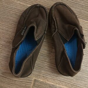 CROCS Men’s Brown Slip-On Loafers with Blue Insole